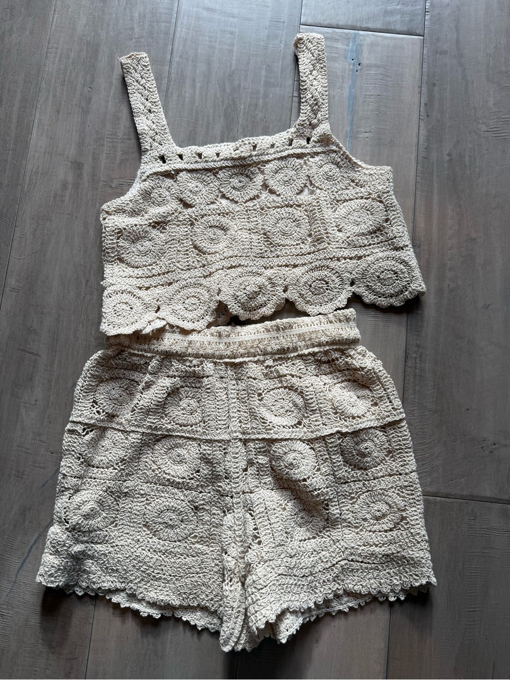Rebellion Crochet Crop Top and Shorts Set - Cream